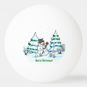 Merry Christmas! Snowman with Cat and Puppy Ping Pong Ball