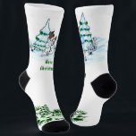 Merry Christmas! Snowman with Cat and Puppy Socks<br><div class="desc">Merry Christmas! Snowman with Cat and Puppy - little Dog ~~~ coloured pencil drawing by Krisi ArtKSZP ~~~ Store Category >>> Merry Christmas for Kids >>> Snowman with Cat and Puppy</div>