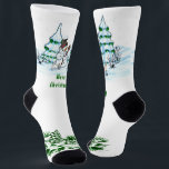 Merry Christmas! Snowman with Cat and Puppy Socks<br><div class="desc">Merry Christmas! Snowman with Cat and Puppy - little Dog ~~~ coloured pencil drawing by Krisi ArtKSZP ~~~ Store Category >>> Merry Christmas for Kids >>> Snowman with Cat and Puppy</div>