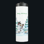 Merry Christmas! Snowman with Cat and Puppy Thermal Tumbler<br><div class="desc">Merry Christmas! Snowman with Cat and Puppy - little Dog ~~~ coloured pencil drawing by Krisi ArtKSZP ~~~ Store Category >>> Merry Christmas for Kids >>> Snowman with Cat and Puppy</div>