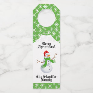 Merry Christmas Snowman with Family Name Bottle Tag