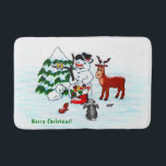 Merry Christmas! Snowman with Friends Bath Mat<br><div class="desc">Merry Christmas! Snowman with Friends - Baby Polar Bear,  Birds,  Moose,  Rabbit,    ~~~ coloured pencil drawing by Krisi ArtKSZP ~~~ Store Category >>> Merry Christmas for Kids >>> Snowman with Friends</div>