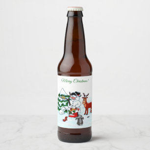 Merry Christmas! Snowman with Friends Beer Bottle Label