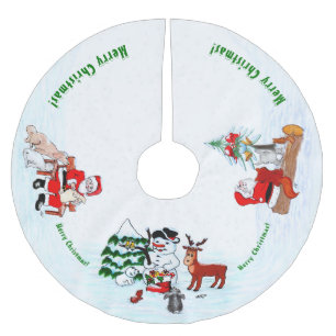 Merry Christmas! Snowman with Friends Brushed Polyester Tree Skirt