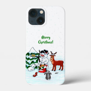 Merry Christmas! Snowman with Friends iPhone 13 Mini Case