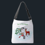 Merry Christmas! Snowman with Friends Crossbody Bag<br><div class="desc">Merry Christmas! Snowman with Friends - Baby Polar Bear,  Birds,  Moose,  Rabbit,    ~~~ coloured pencil drawing by Krisi ArtKSZP ~~~ Store Category >>> Merry Christmas for Kids >>> Snowman with Friends</div>