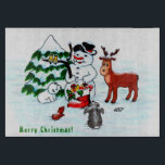 Merry Christmas! Snowman with Friends Cutting Board<br><div class="desc">Merry Christmas! Snowman with Friends - Baby Polar Bear,  Birds,  Moose,  Rabbit,    ~~~ coloured pencil drawing by Krisi ArtKSZP ~~~ Store Category >>> Merry Christmas for Kids >>> Snowman with Friends</div>