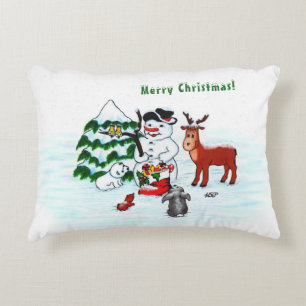 Merry Christmas! Snowman with Friends Decorative Cushion