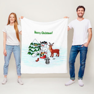 Merry Christmas! Snowman with Friends Fleece Blanket