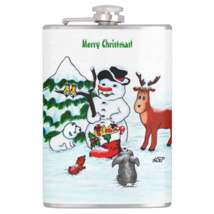 Merry Christmas! Snowman with Friends Hip Flask