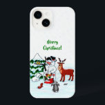 Merry Christmas! Snowman with Friends iPhone 14 Case<br><div class="desc">Merry Christmas! Snowman with Friends - Baby Polar Bear,  Birds,  Moose,  Rabbit,    ~~~ coloured pencil drawing by Krisi ArtKSZP ~~~ Store Category >>> Merry Christmas for Kids >>> Snowman with Friends</div>