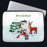 Merry Christmas! Snowman with Friends Laptop Sleeve<br><div class="desc">Merry Christmas! Snowman with Friends - Baby Polar Bear,  Birds,  Moose,  Rabbit,    ~~~ coloured pencil drawing by Krisi ArtKSZP ~~~ Store Category >>> Merry Christmas for Kids >>> Snowman with Friends</div>