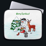 Merry Christmas! Snowman with Friends Laptop Sleeve<br><div class="desc">Merry Christmas! Snowman with Friends - Baby Polar Bear,  Birds,  Moose,  Rabbit,    ~~~ coloured pencil drawing by Krisi ArtKSZP ~~~ Store Category >>> Merry Christmas for Kids >>> Snowman with Friends</div>