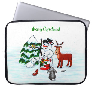 Merry Christmas! Snowman with Friends Laptop Sleeve
