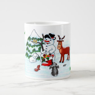 Merry Christmas! Snowman with Friends Large Coffee Mug
