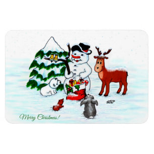 Merry Christmas! Snowman with Friends Magnet