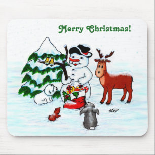 Merry Christmas! Snowman with Friends Mouse Mat