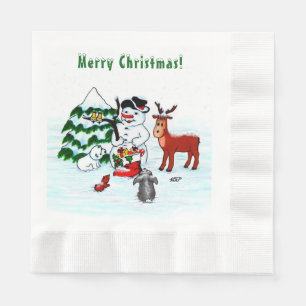 Merry Christmas! Snowman with Friends Napkin