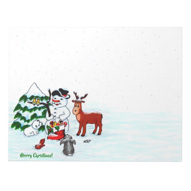 Merry Christmas! Snowman with Friends Notepad (Front)