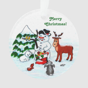 Merry Christmas! Snowman with Friends Ornament