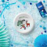 Merry Christmas! Snowman with Friends Paper Plate<br><div class="desc">Merry Christmas! Snowman with Friends - Baby Polar Bear,  Birds,  Moose,  Rabbit,    ~~~ coloured pencil drawing by Krisi ArtKSZP ~~~ Store Category >>> Merry Christmas for Kids >>> Snowman with Friends</div>