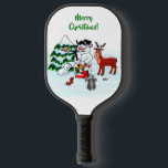 Merry Christmas! Snowman with Friends Pickleball Paddle<br><div class="desc">Merry Christmas! Snowman with Friends - Baby Polar Bear,  Birds,  Moose,  Rabbit,    ~~~ coloured pencil drawing by Krisi ArtKSZP ~~~ Store Category >>> Merry Christmas for Kids >>> Snowman with Friends</div>