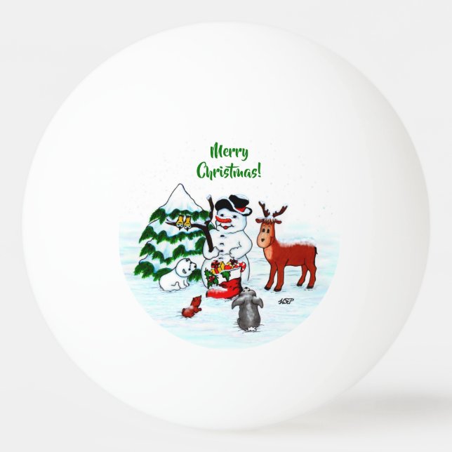 Merry Christmas! Snowman with Friends Ping Pong Ball (Front)