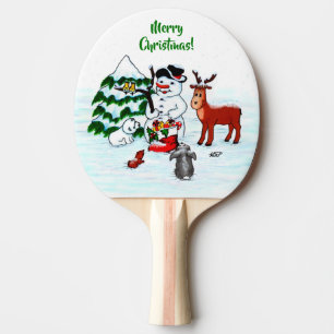 Merry Christmas! Snowman with Friends Ping Pong Paddle