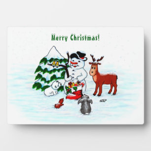 Merry Christmas! Snowman with Friends Plaque