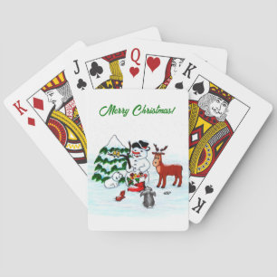 Merry Christmas! Snowman with Friends Playing Cards