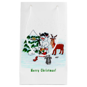 Merry Christmas! Snowman with Friends Small Gift Bag