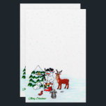 Merry Christmas! Snowman with Friends Stationery<br><div class="desc">Merry Christmas! Snowman with Friends - Baby Polar Bear,  Birds,  Moose,  Rabbit,    ~~~ coloured pencil drawing by Krisi ArtKSZP ~~~ Store Category >>> Merry Christmas for Kids >>> Snowman with Friends</div>