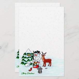 Merry Christmas! Snowman with Friends Stationery