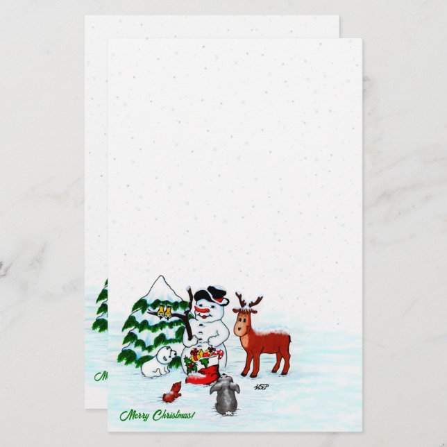 Merry Christmas! Snowman with Friends Stationery (Front/Back)
