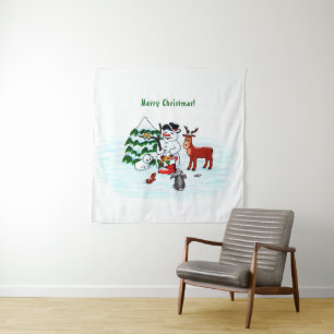 Merry Christmas! Snowman with Friends Tapestry