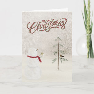 Merry Christmas snowman with gold star Holiday Card