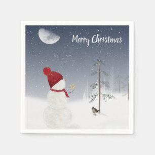 Merry Christmas Snowman with Gold Star Napkin