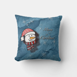 Merry Christmas, snowman with knitted clothes Cushion