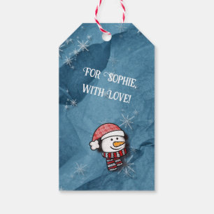 Merry Christmas, snowman with knitted clothes Gift Tags