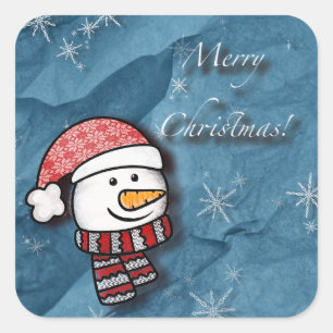 Merry Christmas, snowman with knitted clothes Square Sticker