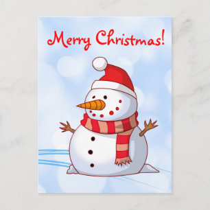 Merry Christmas Snowman with message. Holiday Postcard