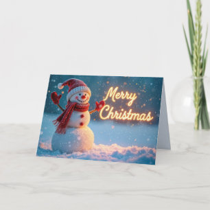 Merry Christmas Snowman with Neon Sign Card