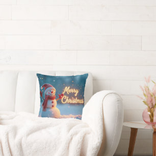 Merry Christmas Snowman with Neon Sign Cushion
