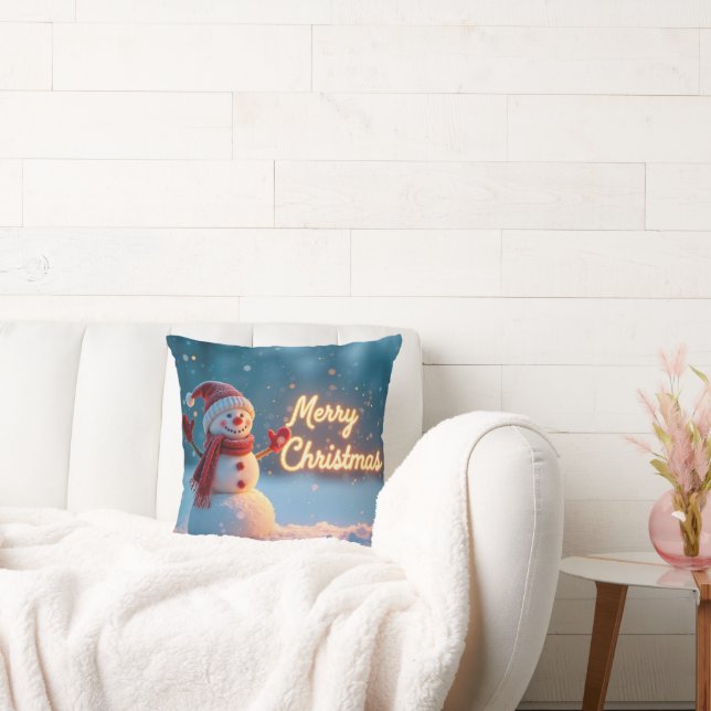 Merry Christmas Snowman with Neon Sign Cushion (Couch)
