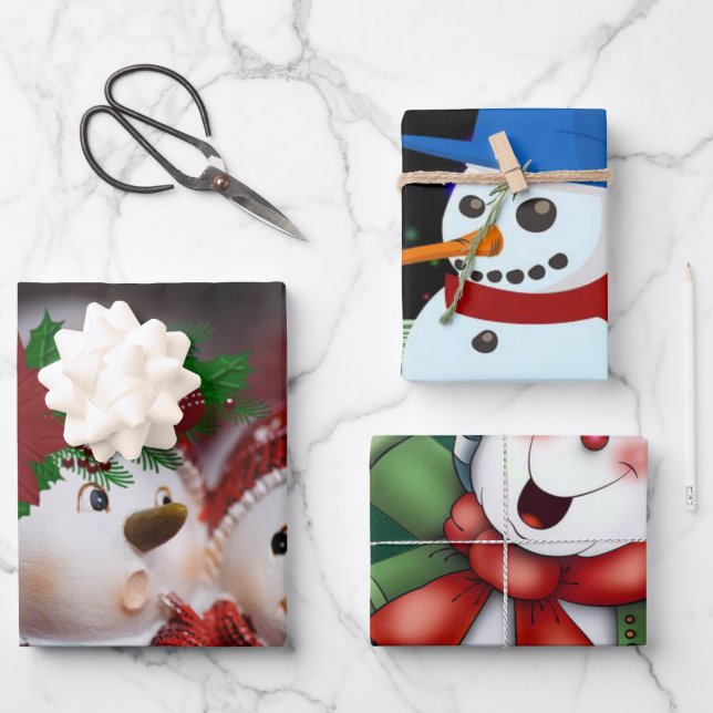 Merry Christmas Snowman Wrapping Paper Sheets (Front)