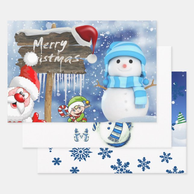 Merry Christmas Snowman Wrapping Paper Sheets (Set)