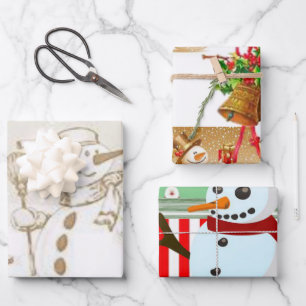 Merry Christmas Snowman Wrapping Paper Sheets