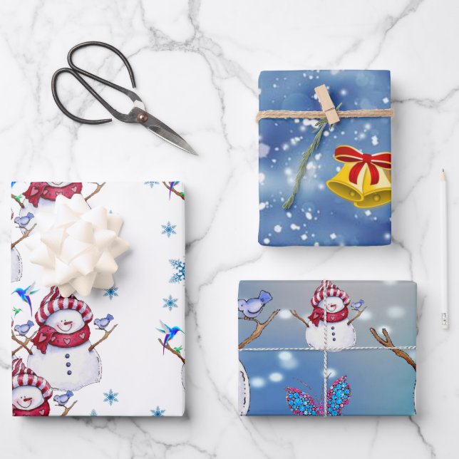 Merry Christmas Snowman Wrapping Paper Sheets (Front)