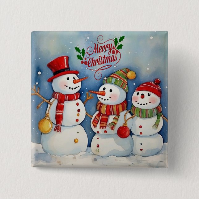 Merry Christmas, Snowmen Celebration 15 Cm Square Badge (Front)