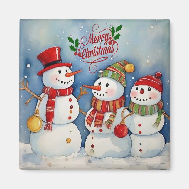 Merry Christmas, Snowmen Celebration Magnet (Front)